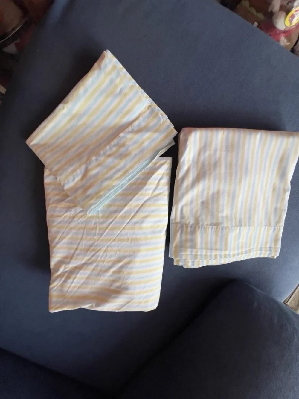 POTTERY BARN KIDS Twin Sheet Set 3 Pc Green Blue Stripe Organic Cotton Portugal